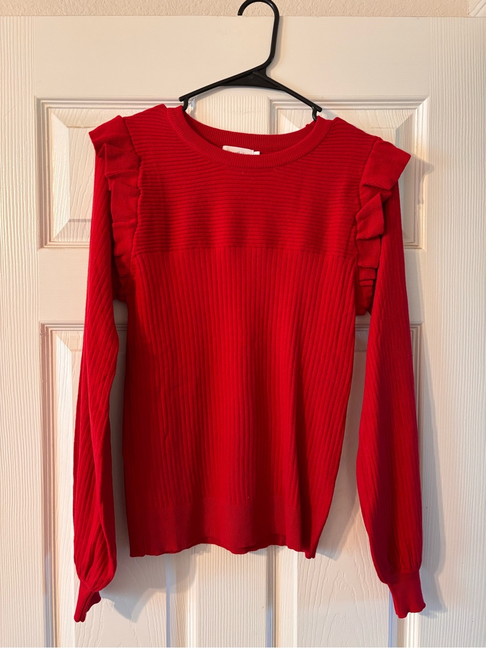 Shop the Mint Julep Red Ribbed Ruffle Shoulder Long-Sleeve Top